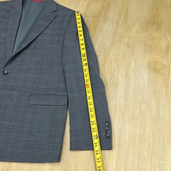 Kenneth Cole Suit Mens 46R Slim Fit Wool Blend Stretch Pants 40x32 Gray Plaid